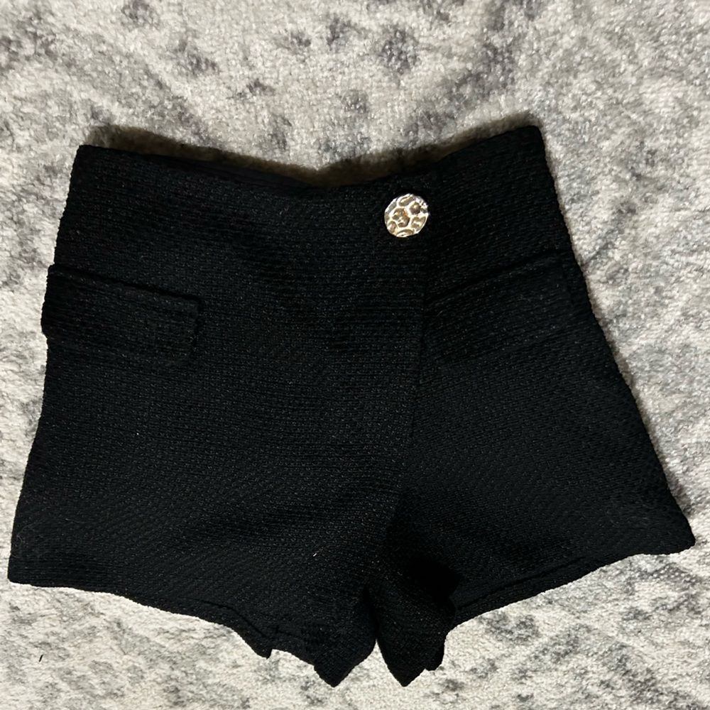 High waisted Tweed Style Skort Shorts XS Black Side zip stretchy 4inch inseam